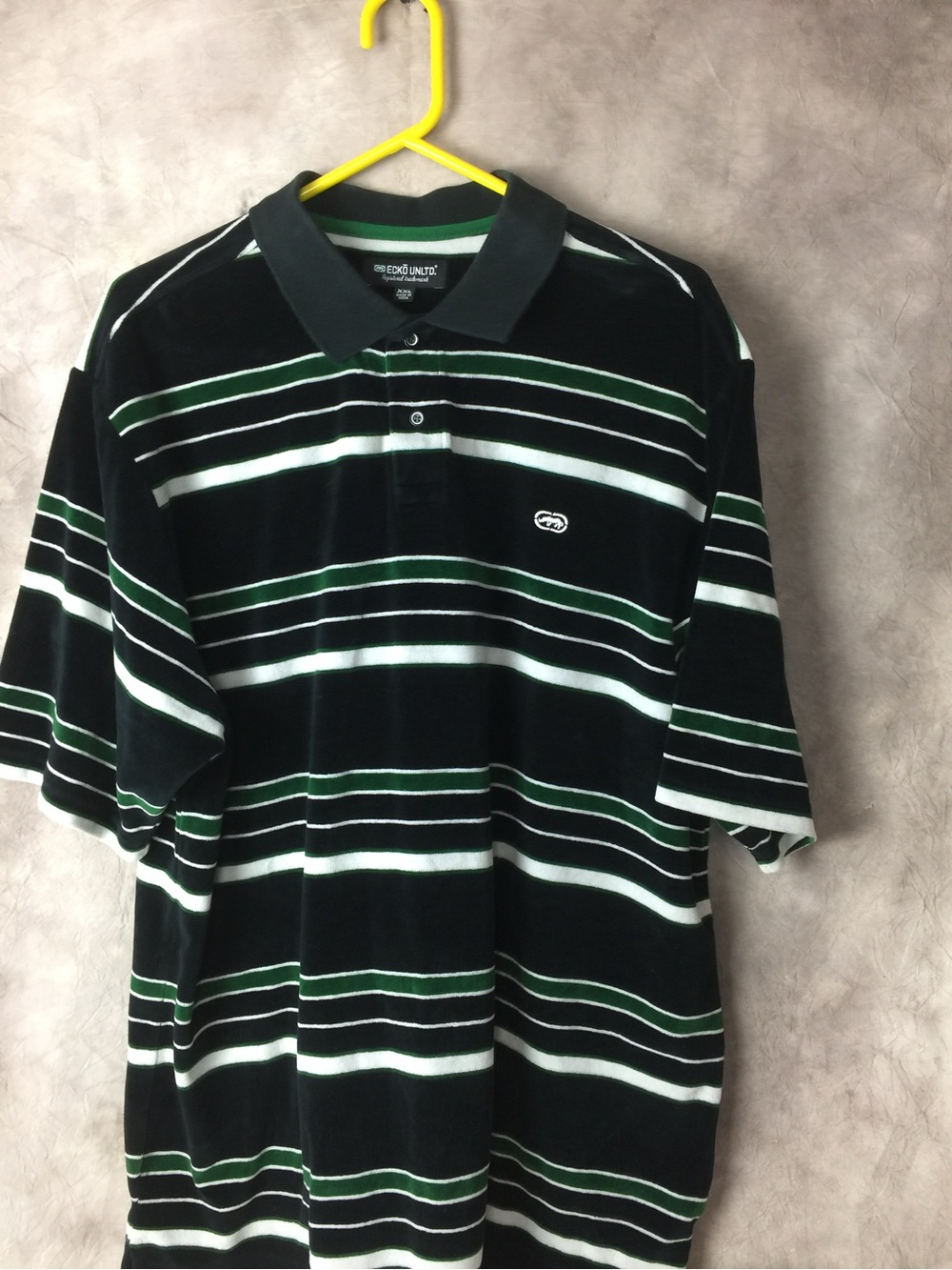 Ecko Unlimited Black Polo with Green & White Stripes XXL